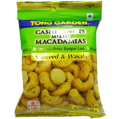 Crispy Cashew Nuts Mixed Macadamias Snack Seaweed & Wasabi Flavoured Net Wt 35 G (1.23 Oz.) Tong Garden Brand X 2 Bags