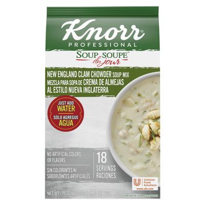 Knorr Professional Soup du Jour New England Clam Chowder Soup Mix No added MSG, 0g Trans Fat per Serving, Just Add Water, 27 oz, Pack of 4