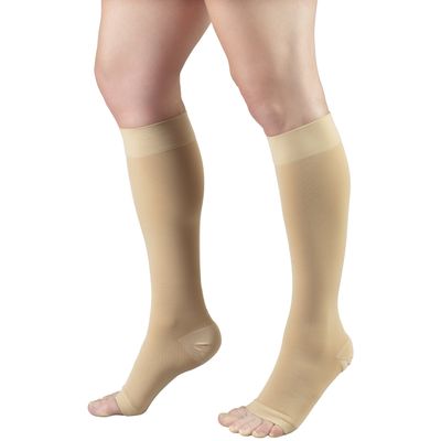 Truform Short Length 20-30 mmHg Compression Stockings for Men and Women, Reduced Length, Open Toe, Beige, X-Large (short length)