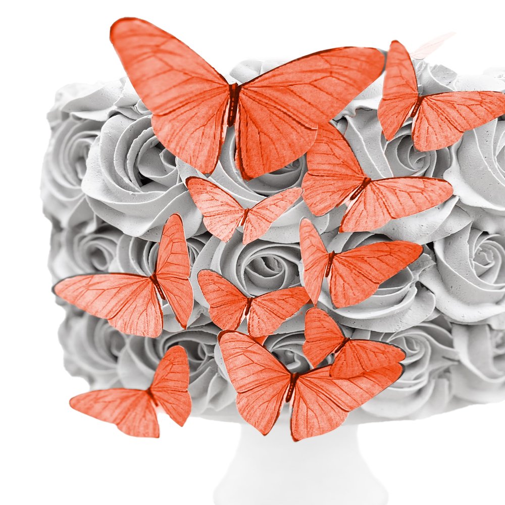Sugar Robot Edible Butterflies for Cake Decorating- Butterfly Cake Decorations- Assorted Size - Cake Toppers and Cupcake Toppers Made in the USA - Premium Crafted -15 pcs (Coral)