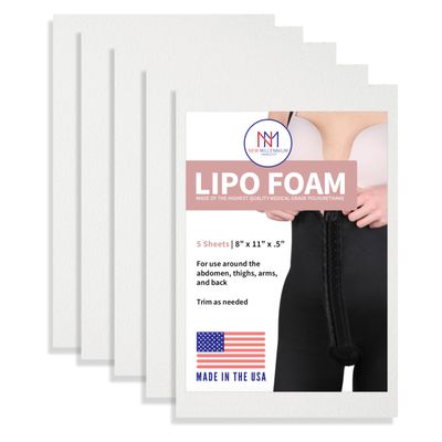 New Millennium Premium Lipo Foam Sheets (5 Pack) | USA Medical-Grade Compression Pads - Liposuction, BBL, Tummy Tuck | Reduce Swelling & Bruising | Use with Fajas, Ab Boards, Recovery Garments (8x11)