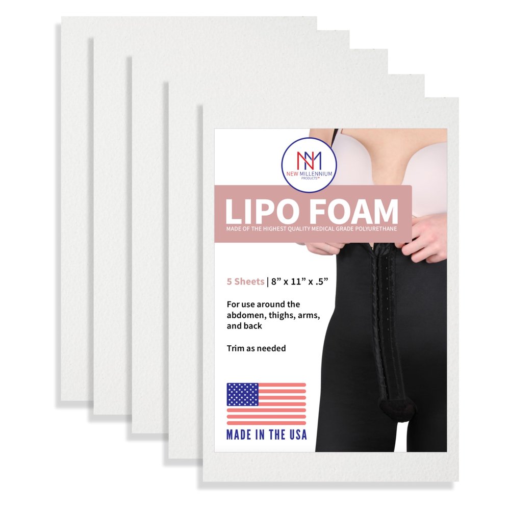 New Millennium Premium Lipo Foam Sheets (5 Pack) | USA Medical-Grade Compression Pads - Liposuction, BBL, Tummy Tuck | Reduce Swelling & Bruising | Use with Fajas, Ab Boards, Recovery Garments (8x11)