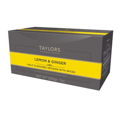 Taylors of Harrogate Lemon & Ginger, Herbal Tea, Individually Wrapped Bags, 100 Count (Pack of 1), Cleansing, Invigorating and Citrussy, Caffeine-Free, Enjoy Hot or Iced, 100 Teabags