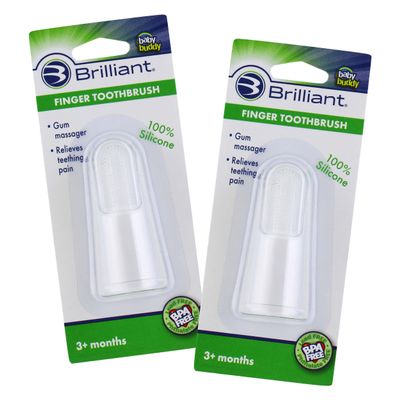 Brilliant Baby Finger Toothbrush - Silicone Gum Massager and Teether Brush for Babies and Toddlers - Kids Love Them, Clear, 2 Count (02551C)