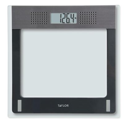 Taylor Talking Bathroom Scale for Seniors, 440 lb Capacity Glass Digital Body Weight Scale with Loud Voice Readout, Gray