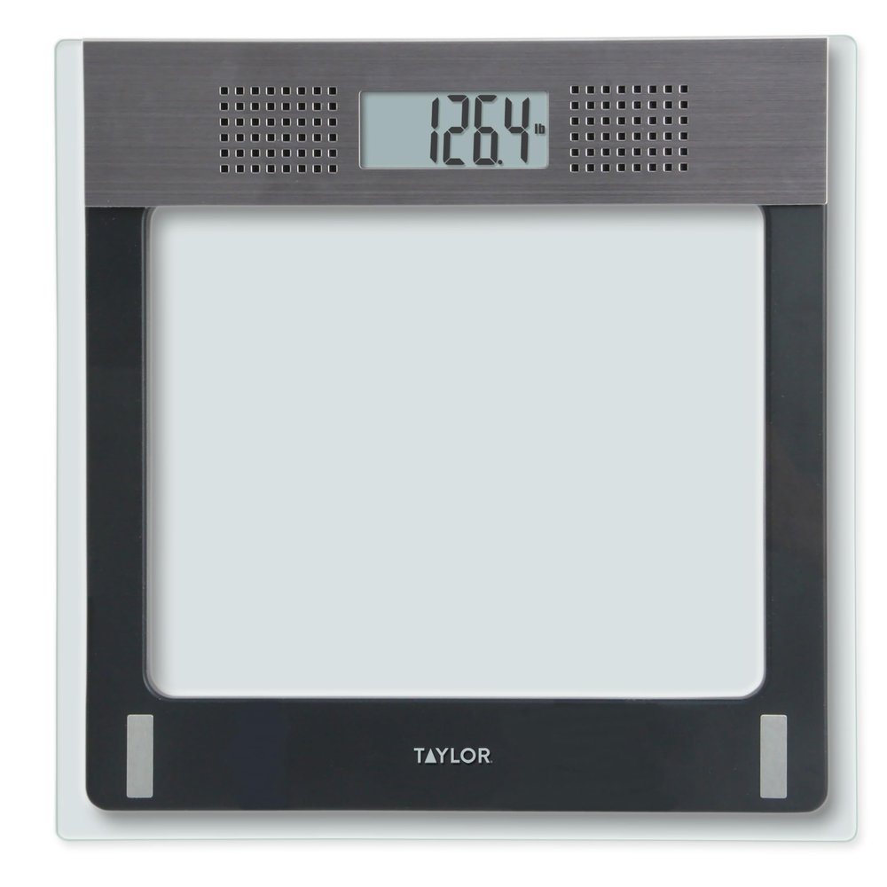 Taylor Talking Bathroom Scale for Seniors, 440 lb Capacity Glass Digital Body Weight Scale with Loud Voice Readout, Gray