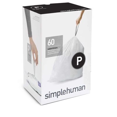 simplehuman Code P Custom Fit Drawstring Trash Bags in Dispenser Packs, 30 Liter / 8 Gallon, White 240 Liners