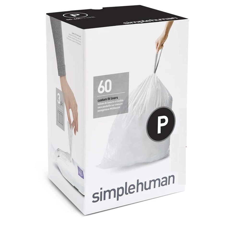 simplehuman Code P Custom Fit Drawstring Trash Bags in Dispenser Packs, 30 Liter / 8 Gallon, White  240 Liners