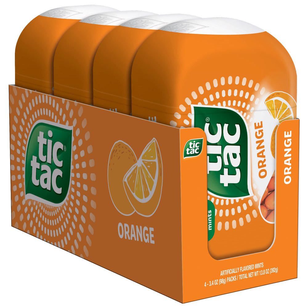 Tic Tac Orange, On-the-Go Pocket-Sized Mints, 200 pieces, 4 Bottle Packs, 3.4 oz Each