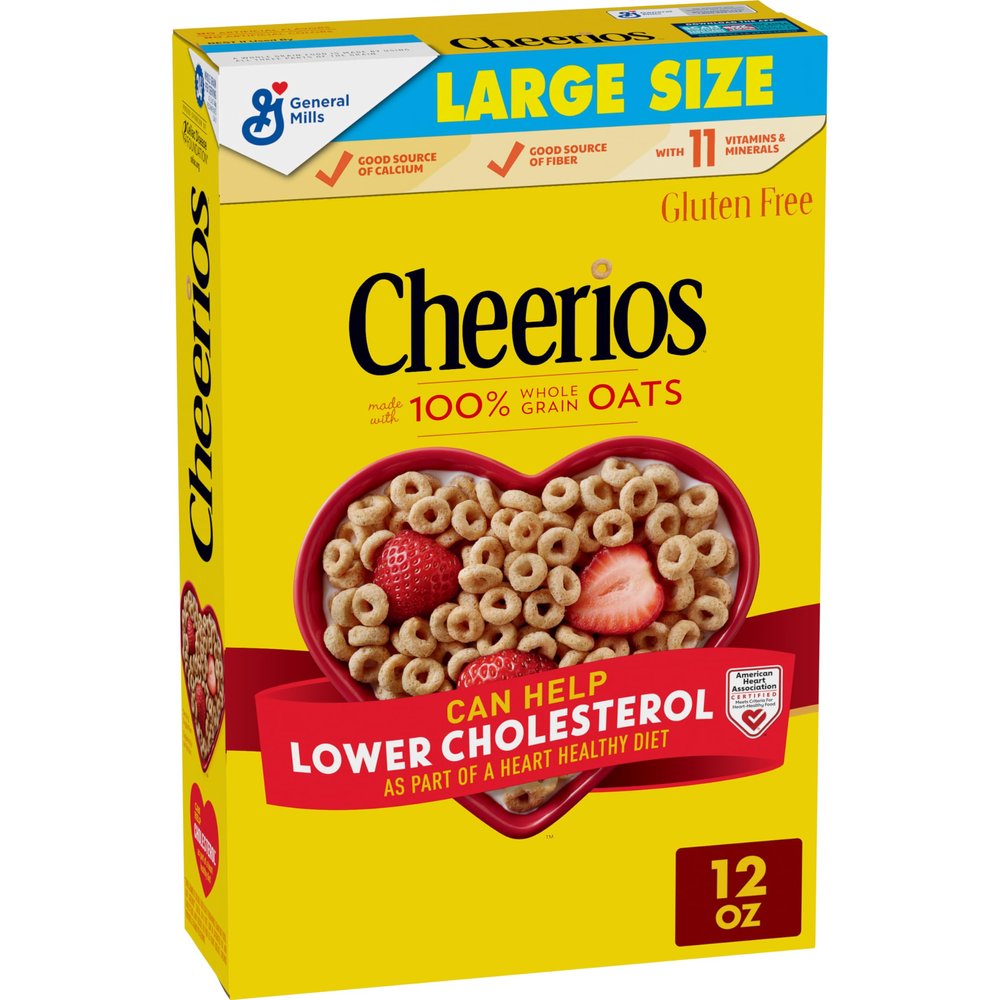 Cheerios Cereal, Limited Edition Heart Shapes, Affirmations Box, Heart Healthy, Gluten Free, Large Size, 12 oz