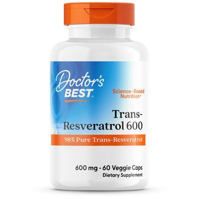 Doctors Best Trans- Resveratrol 600, 98% Pure Trans-Resveratro, Non-GMO, Gluten Free, Soy Free, Vegan 60 Veggie Caps