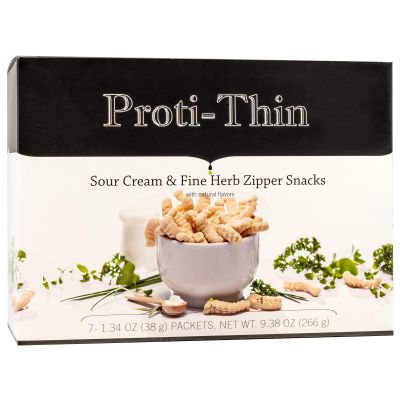 Proti-Thin High Protein Sour Cream & Fine Herb Zipper Snacks, 15g Protein, Low Calorie, Low Fat, Low Sugar, Gluten Free, Aspartame Free, Ideal Protein Compatible, Crunchy Diet Snack, 7 Count Box