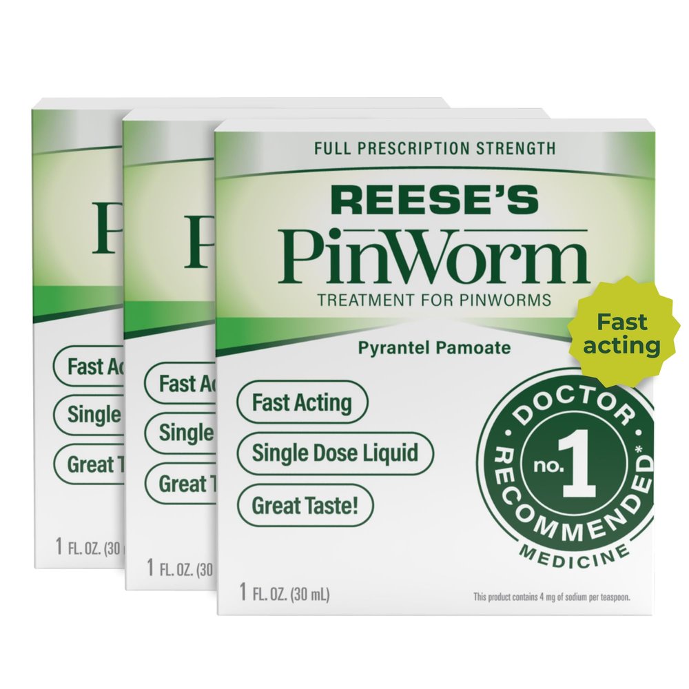 REESE'S PINWORM Medicine Liquid for Entire Family, Full Prescription Strength, 1 Oz (Pack of 3), #1 Doctor Recommended Single Dose Pyrantel Pamoate Dewormer for Adults & Kids Ages 2+, Banana Flavor