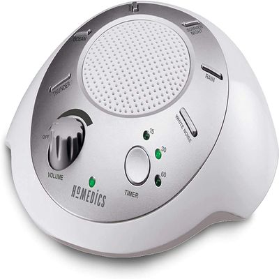 Homedics SoundSleep White Noise Machine, Silver, Small Travel Device with 6 Relaxing Nature Sounds, Portable Therapy for Home, Office, Nursery, Auto-Off Timer