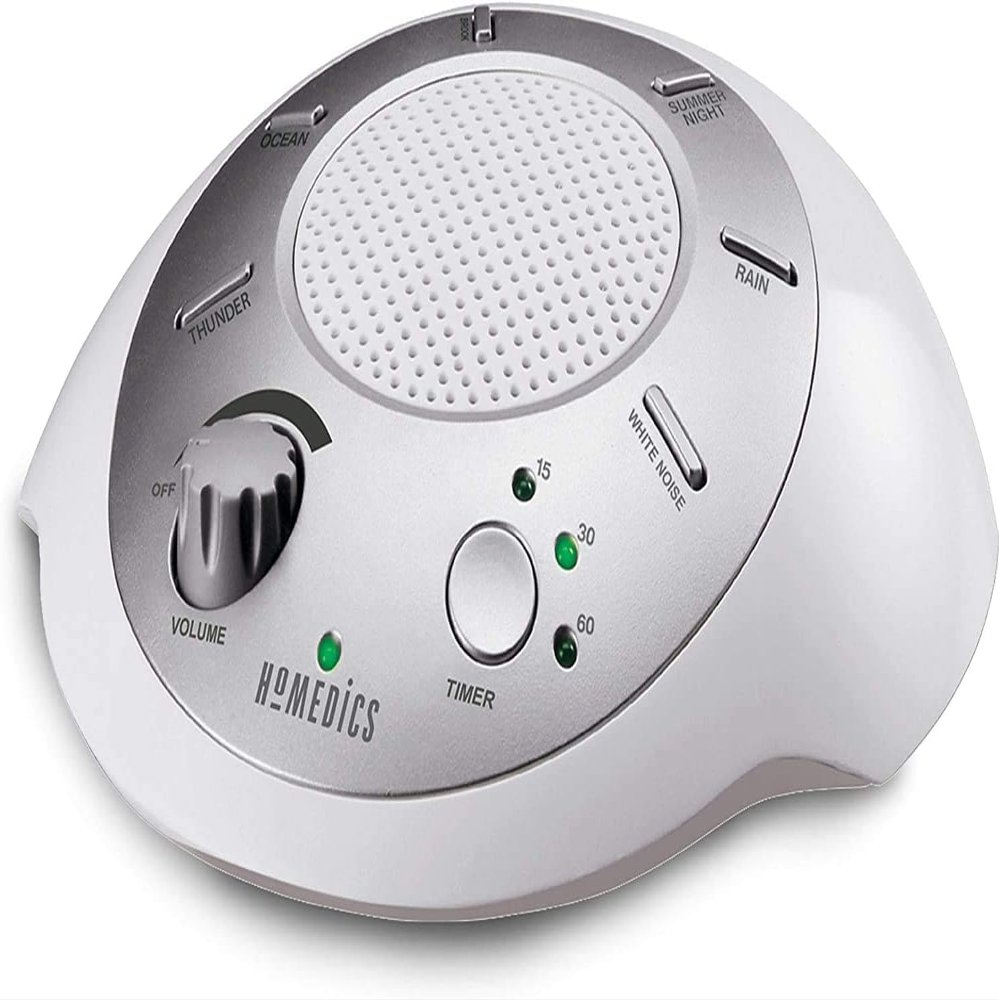 Homedics SoundSleep White Noise Machine, Silver, Small Travel Device with 6 Relaxing Nature Sounds, Portable Therapy for Home, Office, Nursery, Auto-Off Timer