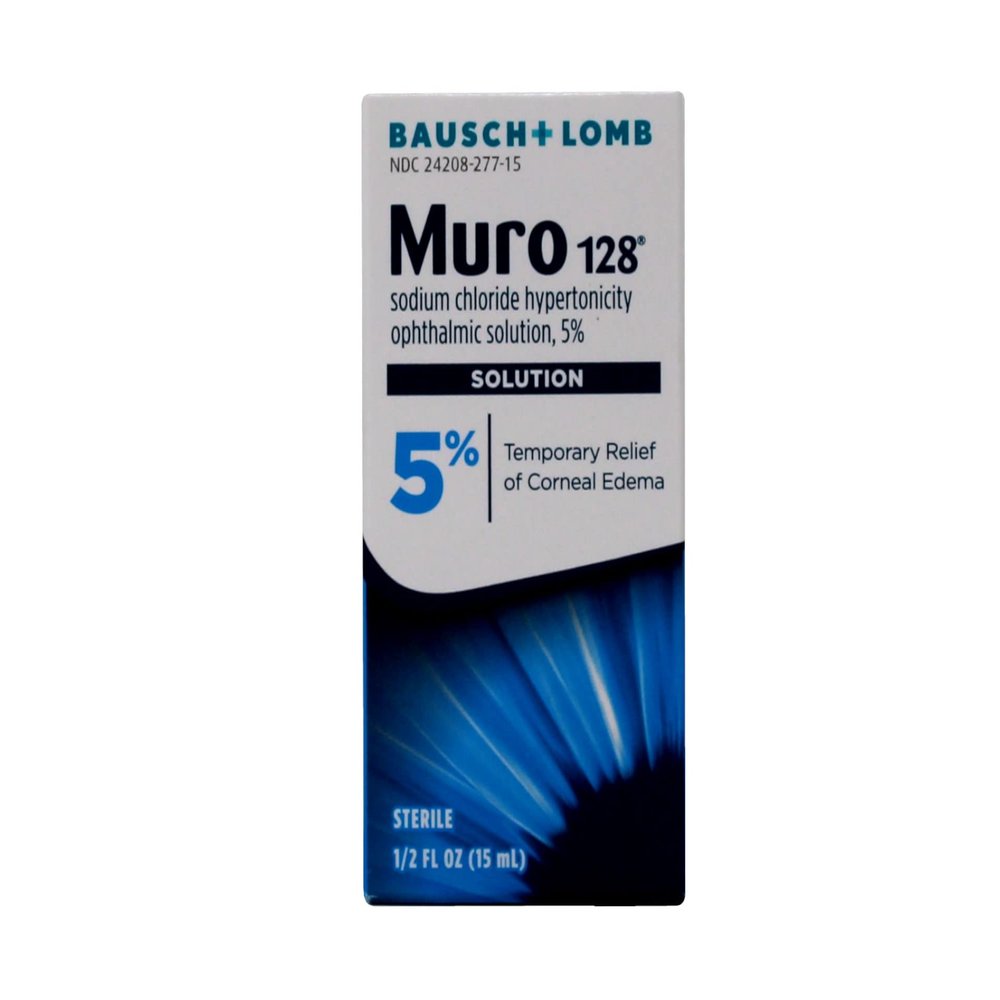 Muro 128 5% Sodium Chloride Hypertonicity Ophthalmic Solution, from Bausch + Lomb, 0.5 Fl Oz for Temporay Relief of Corneal Edema (1 Box Only)