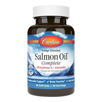 Carlson - Salmon Oil Complete, 700 mg Omega-3s + Astaxanthin, Cardiovascular Support, Brain Function & Joint Health, 60 Softgels