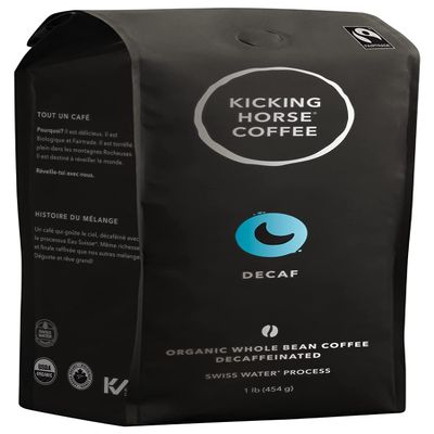 Kicking Horse Coffee, Decaf, Swiss Water Process, Dark Roast, Whole Bean, 1 lb - Certified Organic, Fairtrade, Kosher Coffee