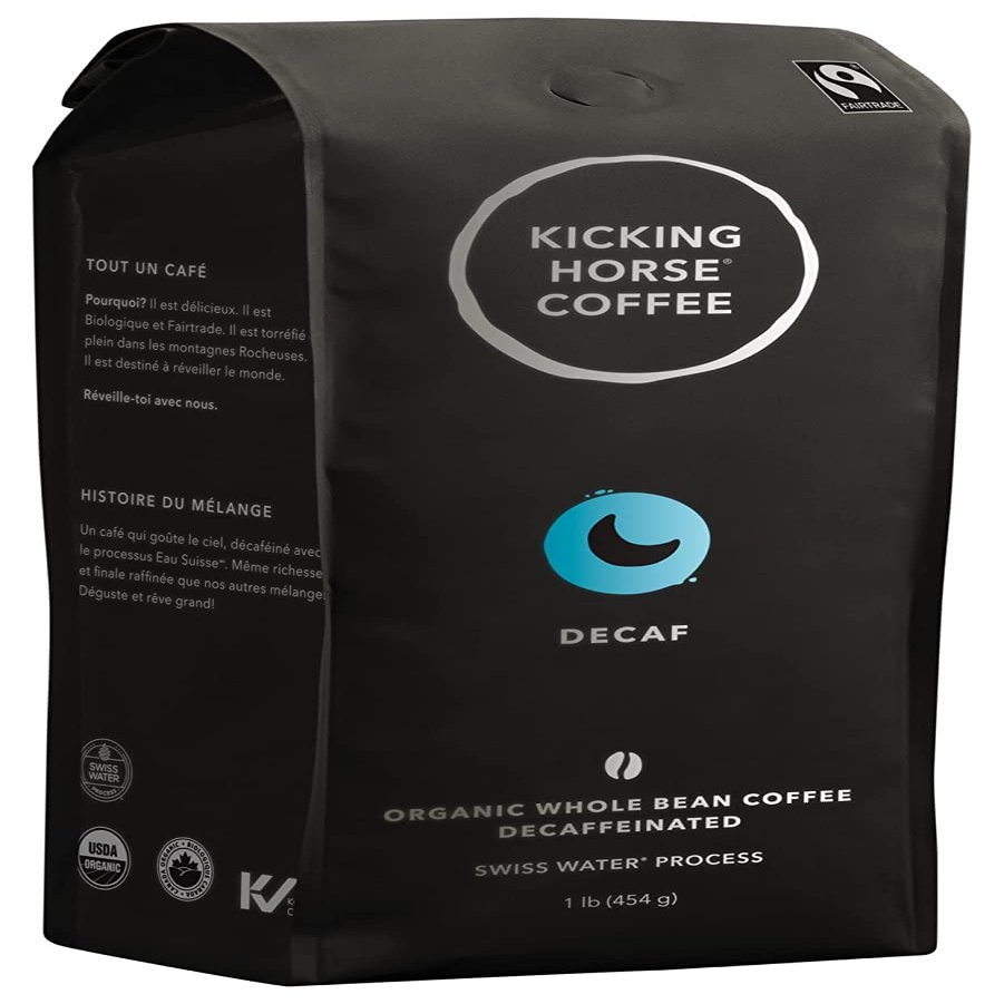 Kicking Horse Coffee, Decaf, Swiss Water Process, Dark Roast, Whole Bean, 1 lb - Certified Organic, Fairtrade, Kosher Coffee