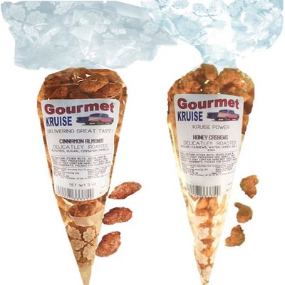 Almonds Cinnamon Roasted Nuts And Cashews Honey Roasted Delicately (NET WT 9.5 OZ) Gourmet Kruise Signature Gift Bags