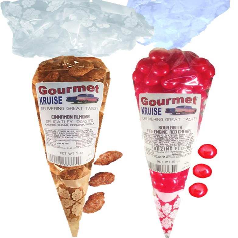 Almonds Cinnamon Roasted Nuts And Sour Cherry Balls Fire Engine Red (NET WT 15 OZ) Gourmet Kruise Signature Gift Bags