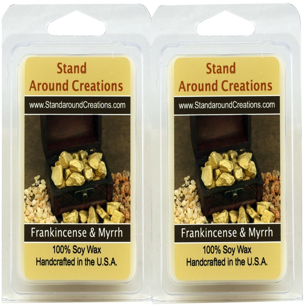 - 100% Soy Wax Melt Tarts- Set of 2 - Frankincense and Myrrh: A Blend of Bergamot, Patchouli, Sandalwood, Myrrh 3oz.ea.