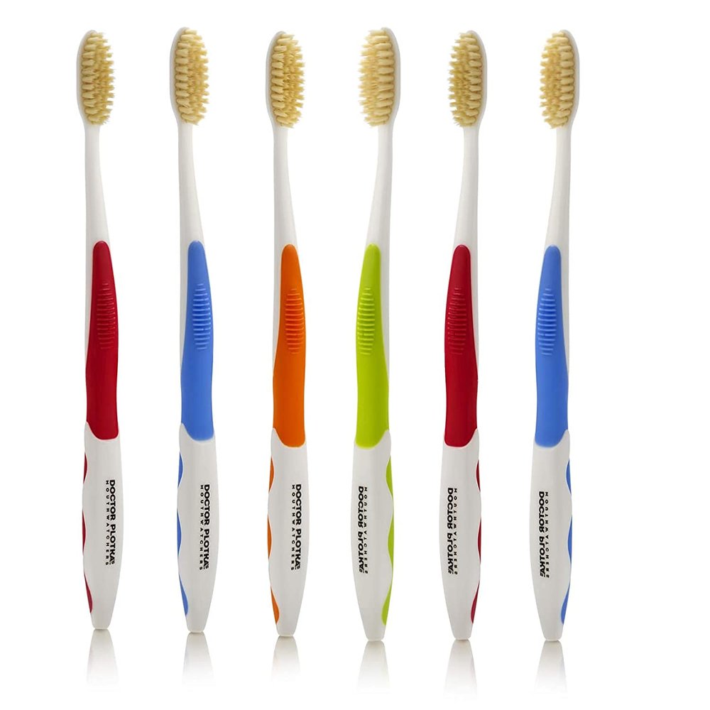 MOUTHWATCHERS Soft Flossing Toothbrushes for Adults, Value 6 Pack, Ultra Clean Manual Toothbrush Set for Sensitive Teeth & Gums, by Dr. Plotka, Assorted Colors