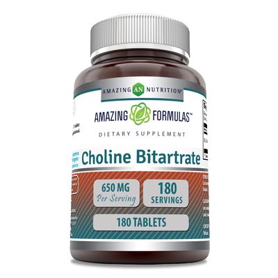 Amazing Formulas Choline Bitartrate Supplement | 650 Mg | 180 Tablets | Non-GMO | Gluten-Free | Made in USA