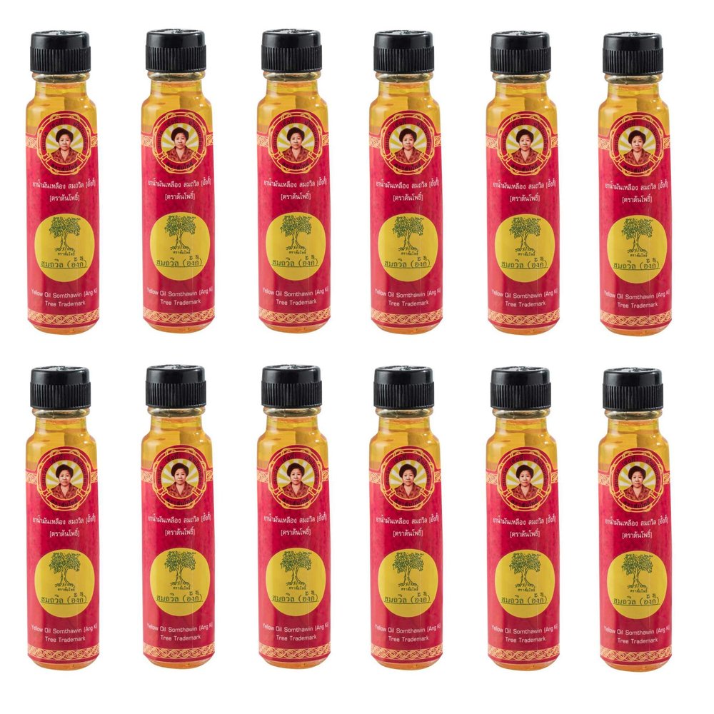 Ang Ki 12x Angki Somthawin Hotel Spa Natural Thai Aroma Herb Yellow Oil 24cc Wholesale Price Made of Thailand
