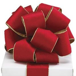 Burton & Burton Red Velvet Wired Classic Traditional Wide Craft Ribbon with Metallic Gold Edges for Bow Creations, Weddings, Holidays, Christmas, Decoration - Red/Gold, 2.5 x 20yds