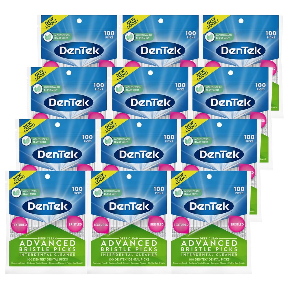 DenTek Deep Clean Bristle Picks, Removes Food & Plaque, 100 Count, Pack of 12