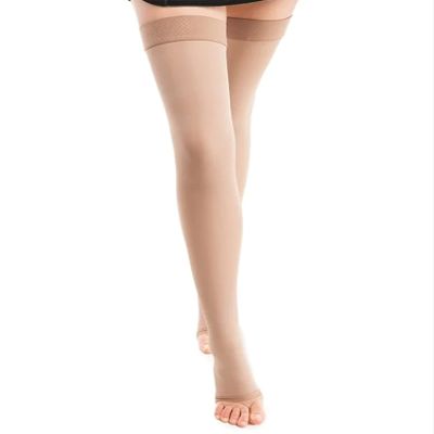 GABRIALLA Microfiber Compression Stockings - 25-35 mmHg, Thigh High, Open Toe, Beige, 2XL
