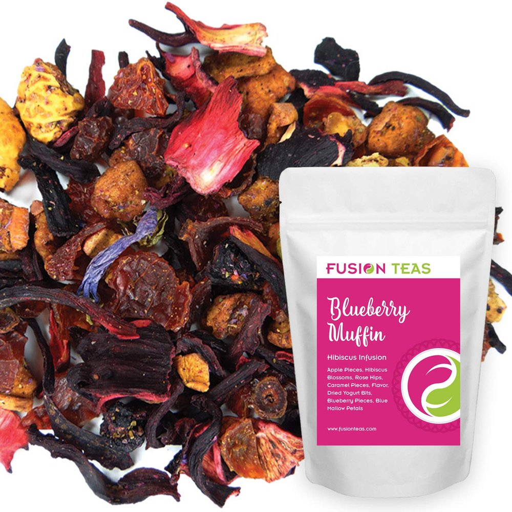 Blueberry Muffin Hibiscus Herbal Fruit Tea - Caffeine Free Loose Leaf Bulk Herbs and Flowers - 1 Pound (16 Oz) Pouch