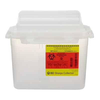 BD 305551-5.4qt Counter-Balanced Door Sharps Collector 10.75'' x 12'' x 4.5'', Clear, 20/cs