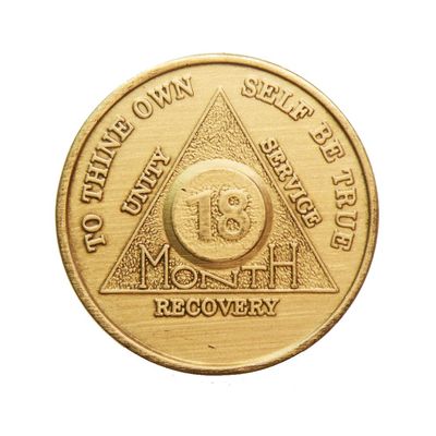 18 Month AA Medallion Traditional Style Metal Sobriety Chip Serenity Prayer Back Coin