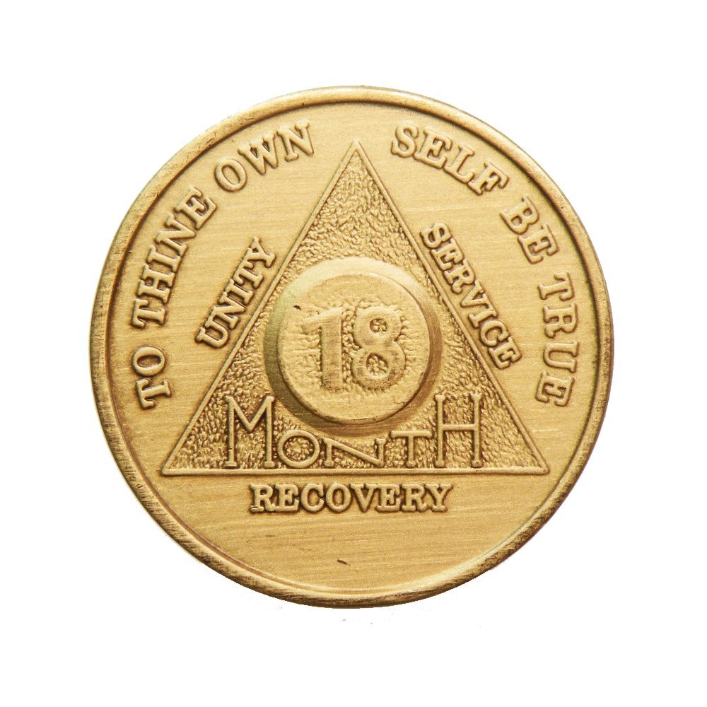 18 Month AA Medallion Traditional Style Metal Sobriety Chip Serenity Prayer Back Coin