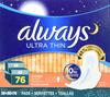 Always Ultra Thin Overnight Pads with Wings, Unscented, 76 Count view 1
