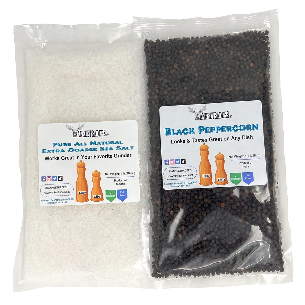 Yankee Traders Brand, Sea Salt and Whole Black Pepper Packs for Mill Grinders