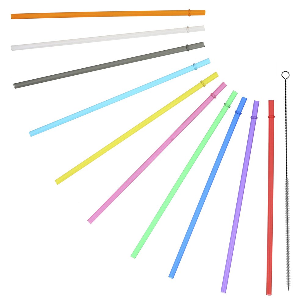 10.5" Long Rainbow Colored Reusable Plastic Replacement Straws, Fits Most Tumblers,Set of 10 with Cleaning Brush