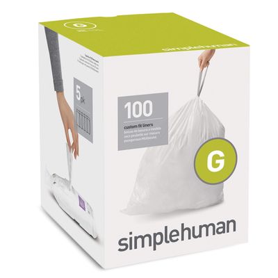 simplehuman Code G Custom Fit Drawstring Trash Bags in Dispenser Packs, 100 Count, 30 Liter / 8 Gallon, White