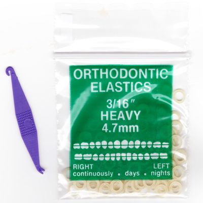 3/16" inch Orthodontic Elastic Rubber Bands 300 Pack Natural Heavy Force 6.5 oz. + FREE elastic placer