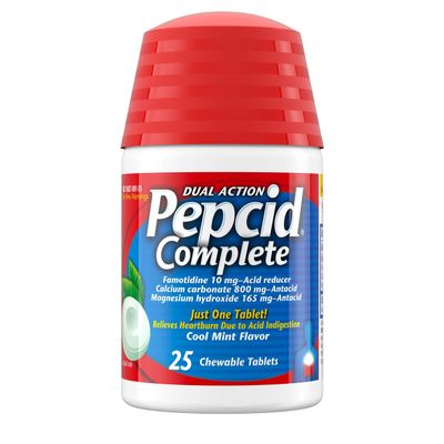 Pepcid Complete Acid Reducer + Antacid Chewable Tablets, Heartburn Relief, Mint, 25 ct (Packaging May Vary)