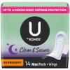U by Kotex Maxi Pads with Wings, Clean & Secure, Overnight Absorbency, 14 Count (Packaging May Vary) view 1