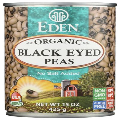 Eden Organic Black Eyed Peas, 15 oz Can, No Salt, Non-GMO, Gluten Free, Vegan, Kosher, U.S. Grown, Heat and Serve, No Preservative, Macrobiotic