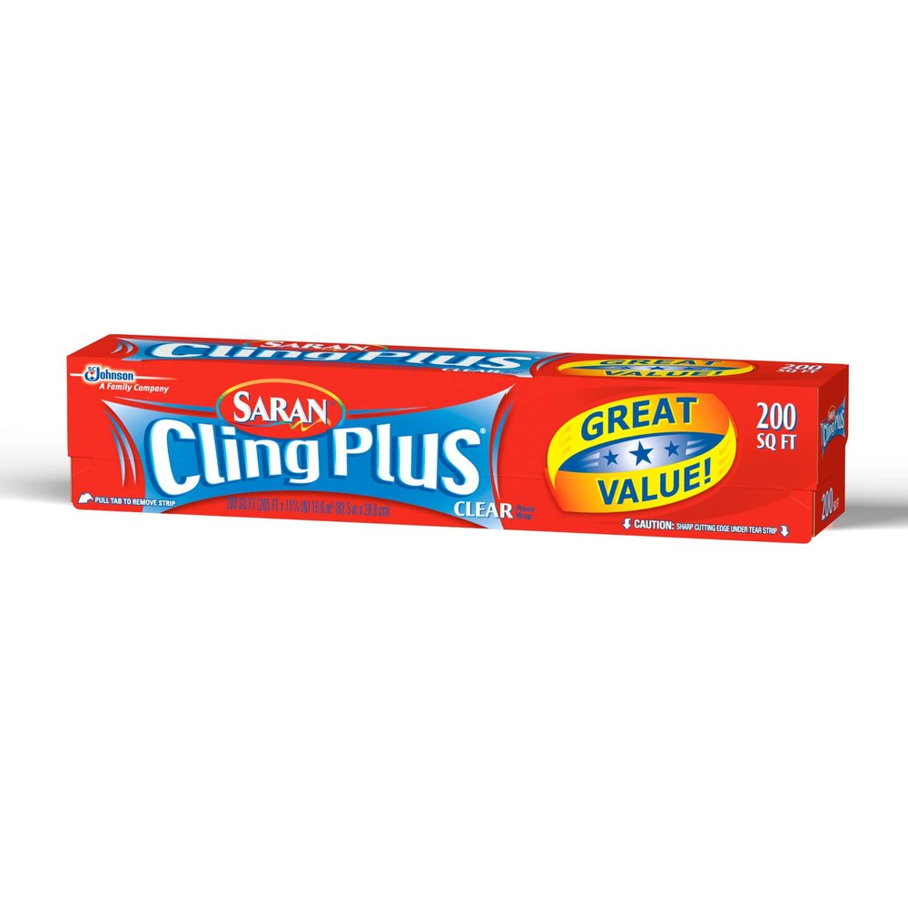 Saran Cling Plus Clear Plastic Wrap, Food Storage, Easy Dispense, 200 Sq Ft Roll