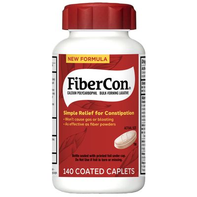 FiberCon Fiber Therapy Coated Caplets, Safe, Simple & Comfortable Insoluble Fiber for Bowel Irregularity, Comfortable Constipation Relief with No Gas or Bloating, 140 Caplets