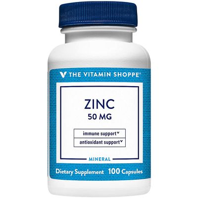 The Vitamin Shoppe Zinc 50MG - Immune Support, Skin Health & Antioxidant Protection, Essential Mineral (100 Capsules)
