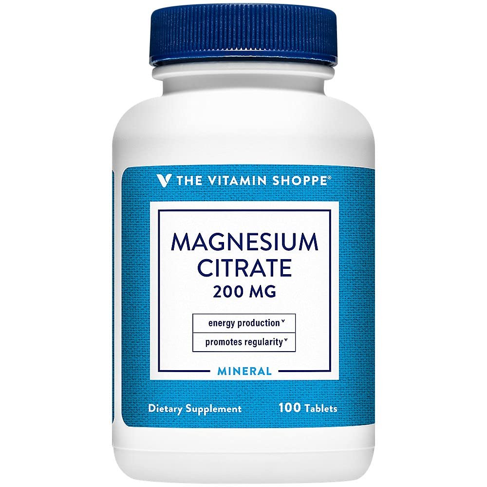 The Vitamin Shoppe Magnesium Citrate 200MG - Muscle Relaxation, Bone Health & Energy Production, Highly Absorbable (100 Tablets)