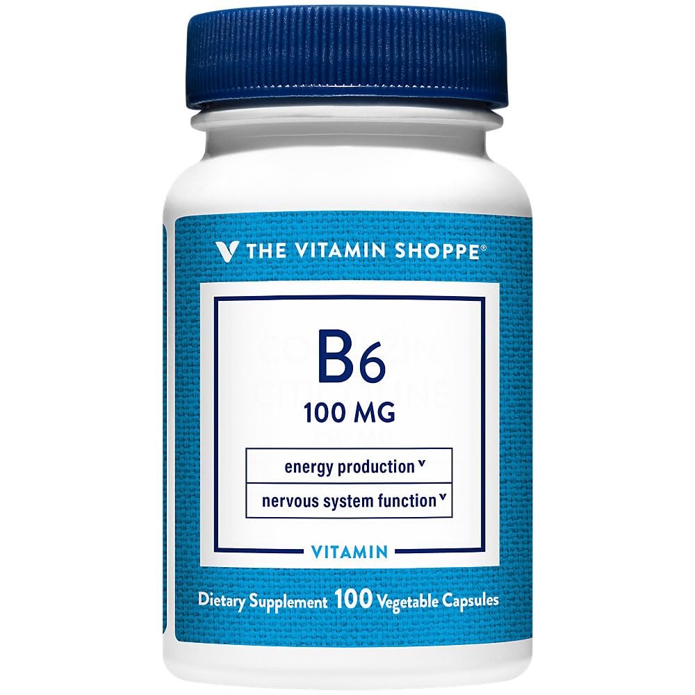 The Vitamin Shoppe Vitamin B6 100mg - Energy Metabolism & Brain Support | Pyridoxine Supplement | 100 Veggie Capsules | Gluten-Free