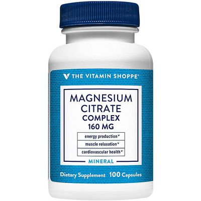 The Vitamin Shoppe Magnesium Citrate 160MG - Muscle Relaxation, Bone Health & Energy Production, Highly Absorbable (100 Capsules)